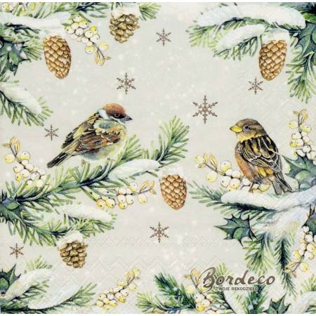 Serwetka decoupage firmy AMBIENTE wróbelki 33x33cm